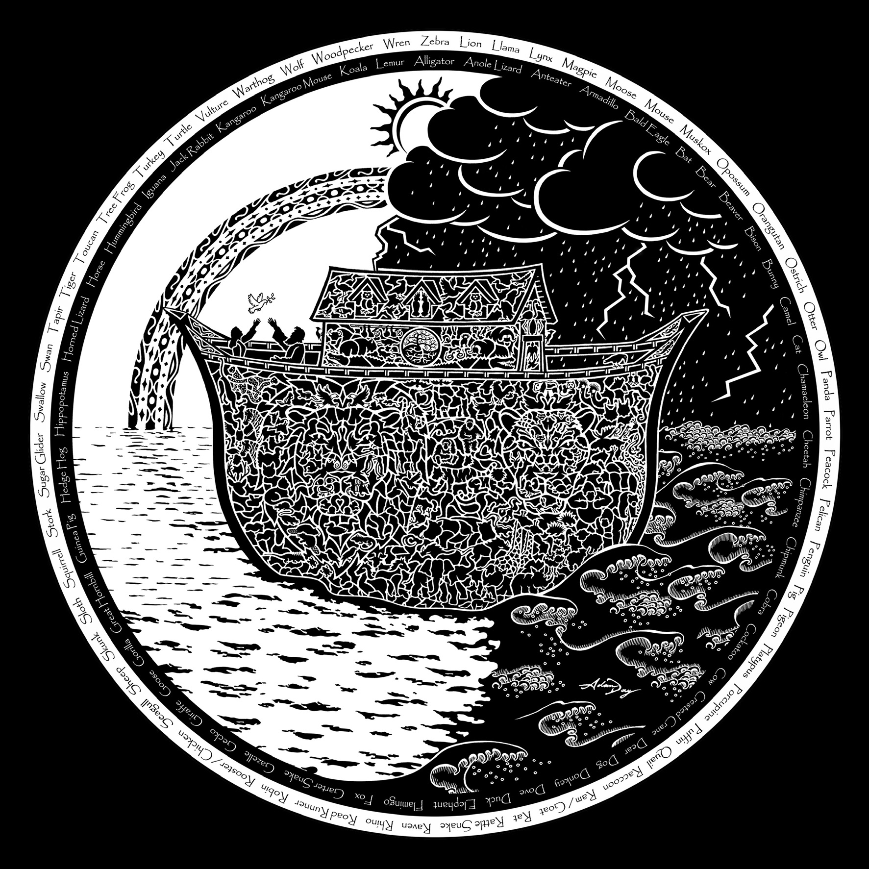 Noah's Ark Print 3 – Black & White | Adam Day Art